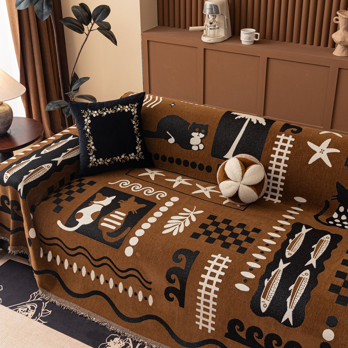Boho Chic Woven Throw Blanket for Couch, Washable Couch Cover for Pets, Dogs, Cats