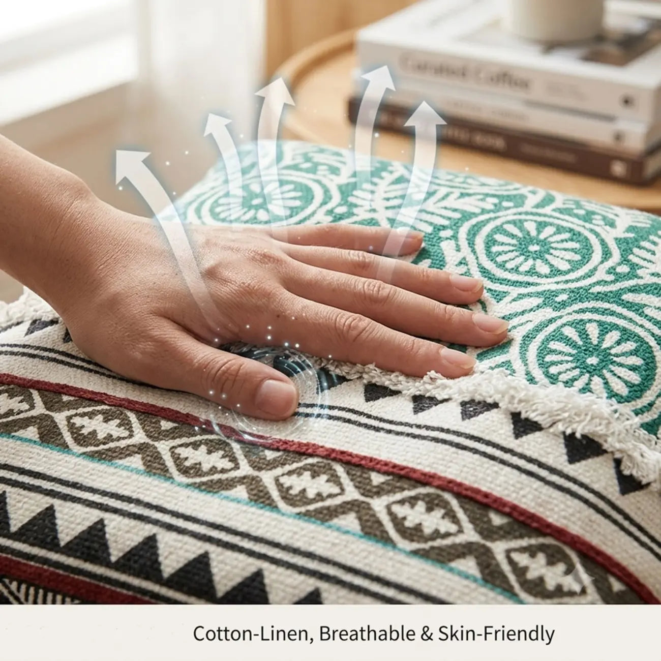Boho Cotton Linen Throw Pillow with Tassels