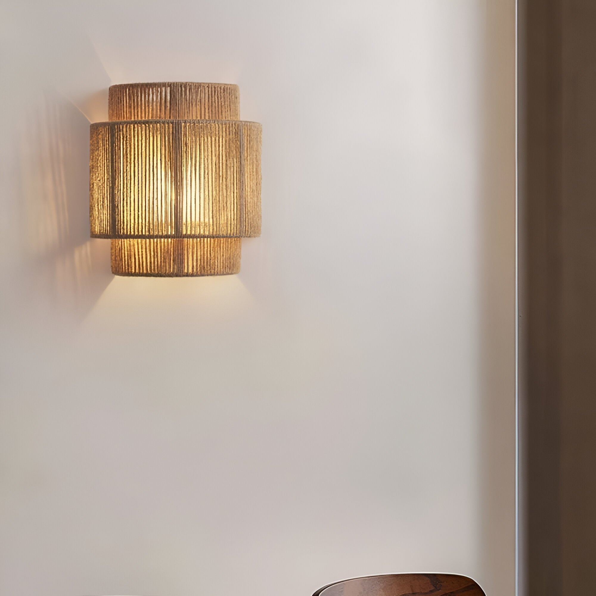 Boho Hemp Rope Wall Sconce with Layered Shade
