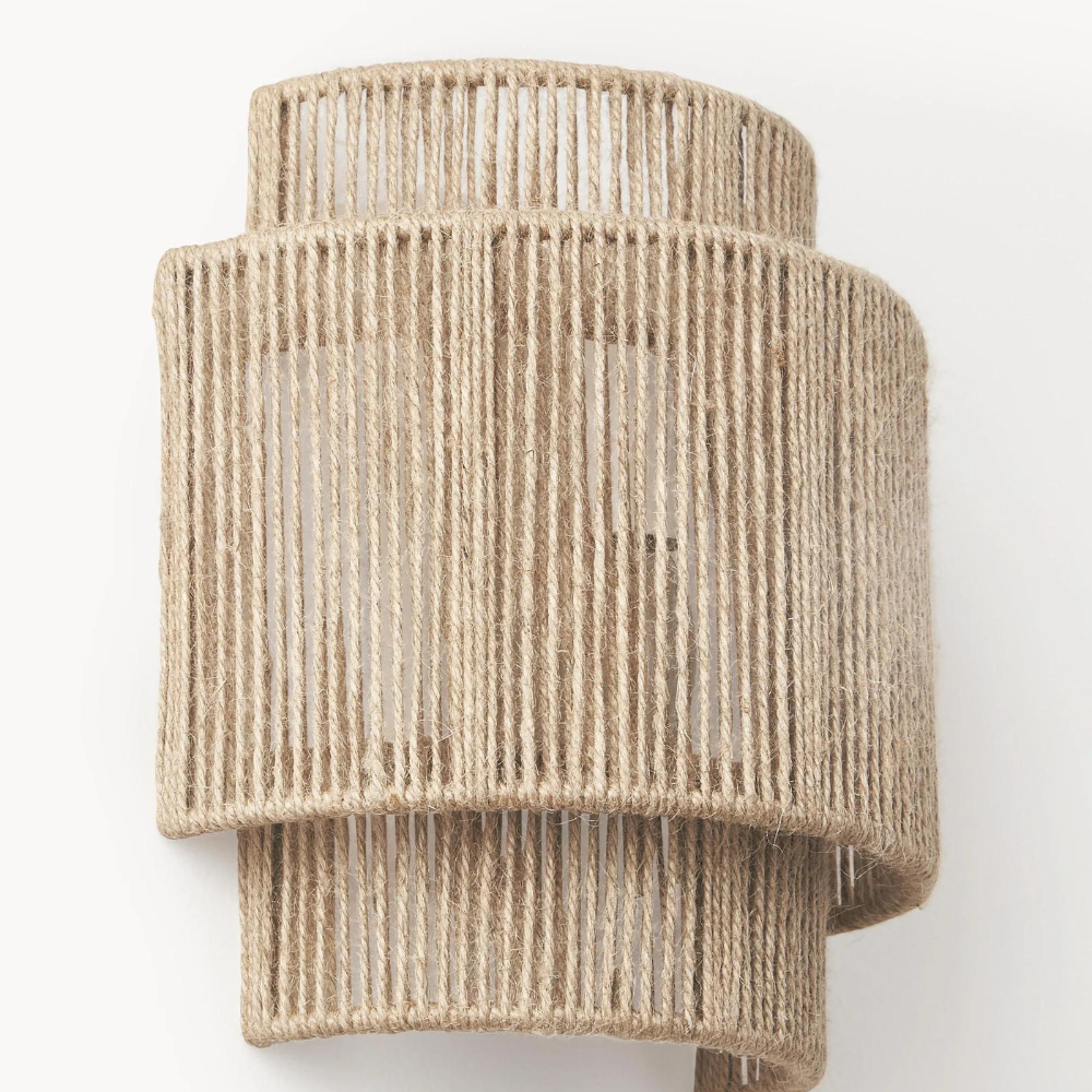 Boho Hemp Rope Wall Sconce with Layered Shade
