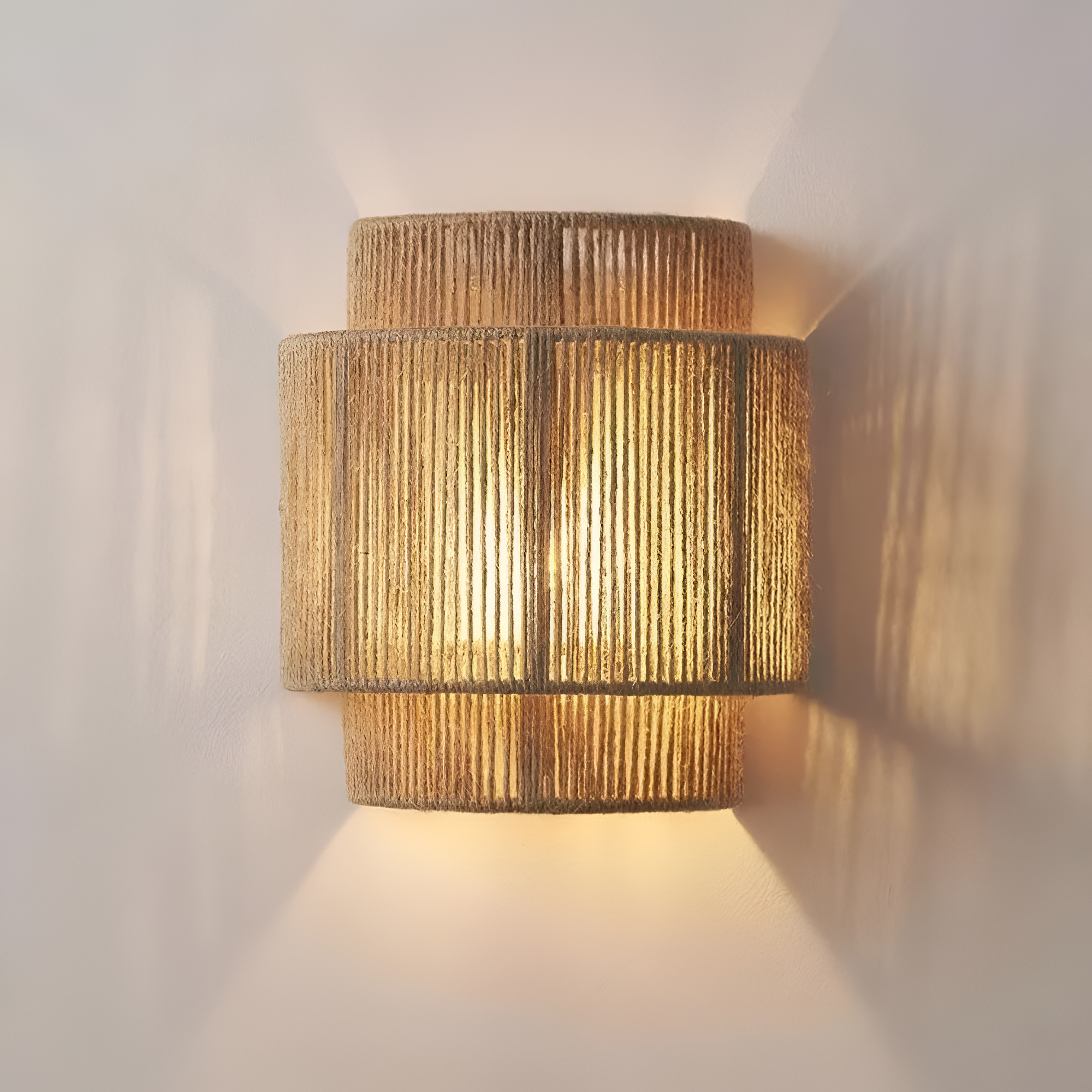 Boho Hemp Rope Wall Sconce with Layered Shade