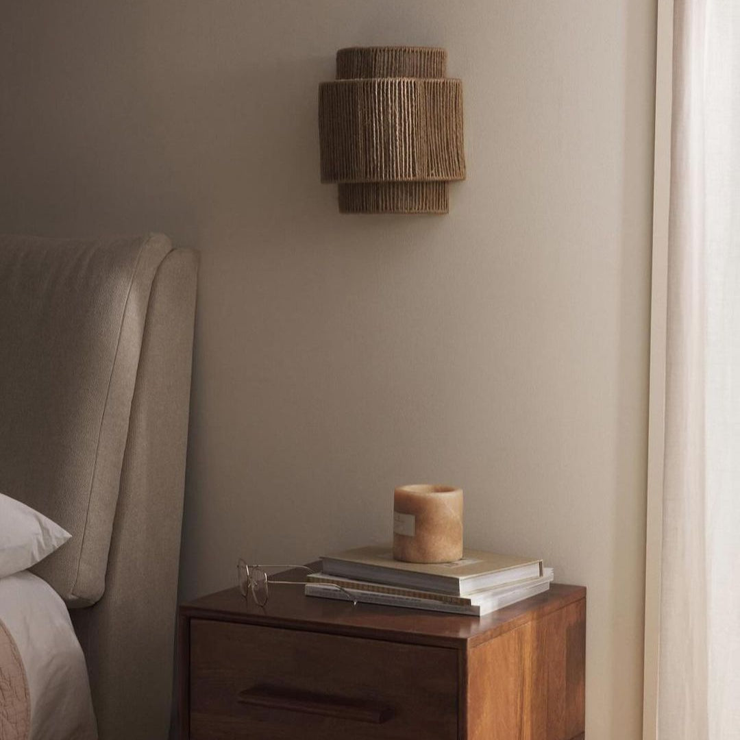 Boho Hemp Rope Wall Sconce with Layered Shade