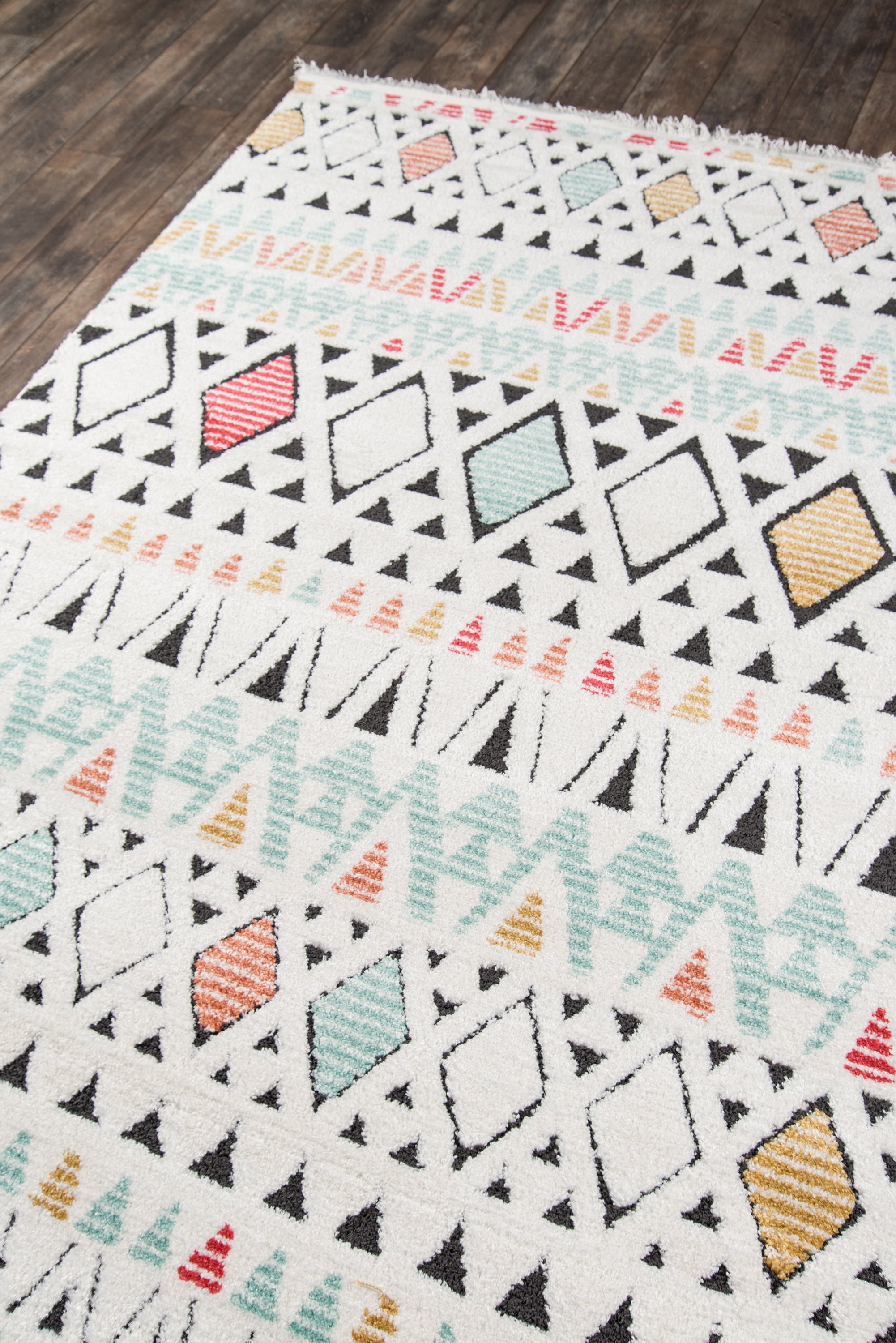 Boho Tribal Area Rug with Colorful Geometric