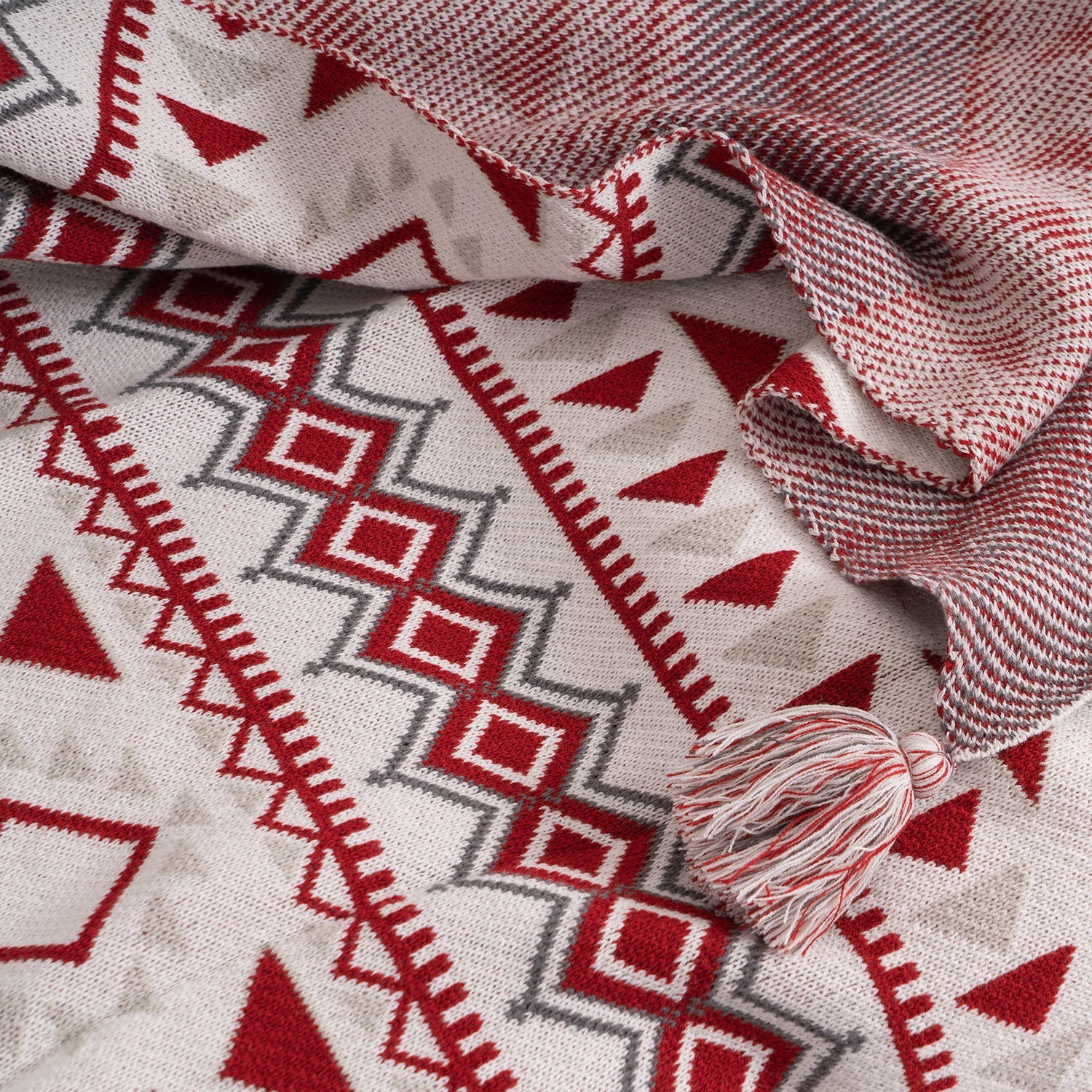 Boho Tribal Throw Blanket with Corner Tassels