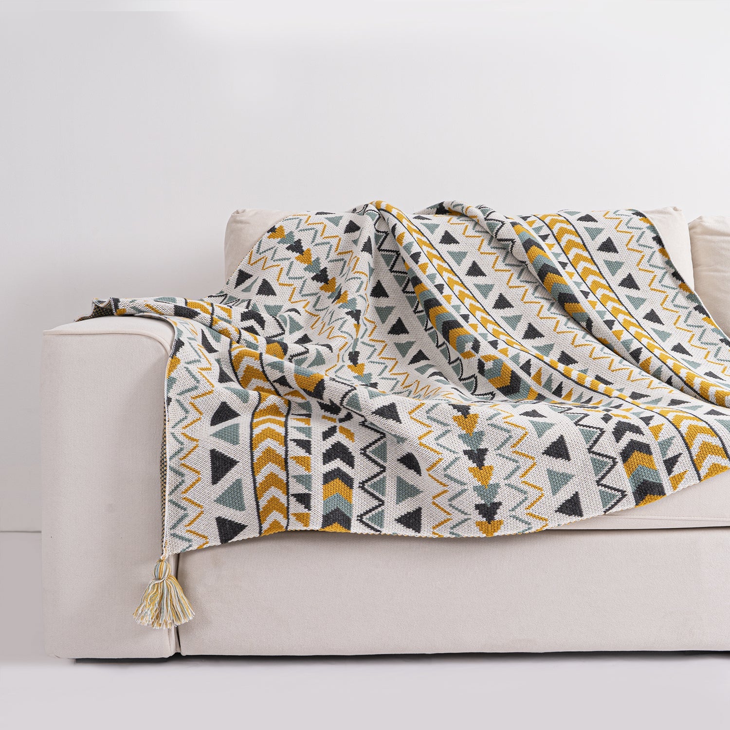 Boho Tribal Throw Blanket with Corner Tassels
