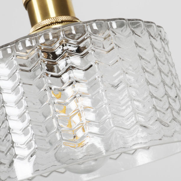 Brass Glass Pendant Light with Textured Shade