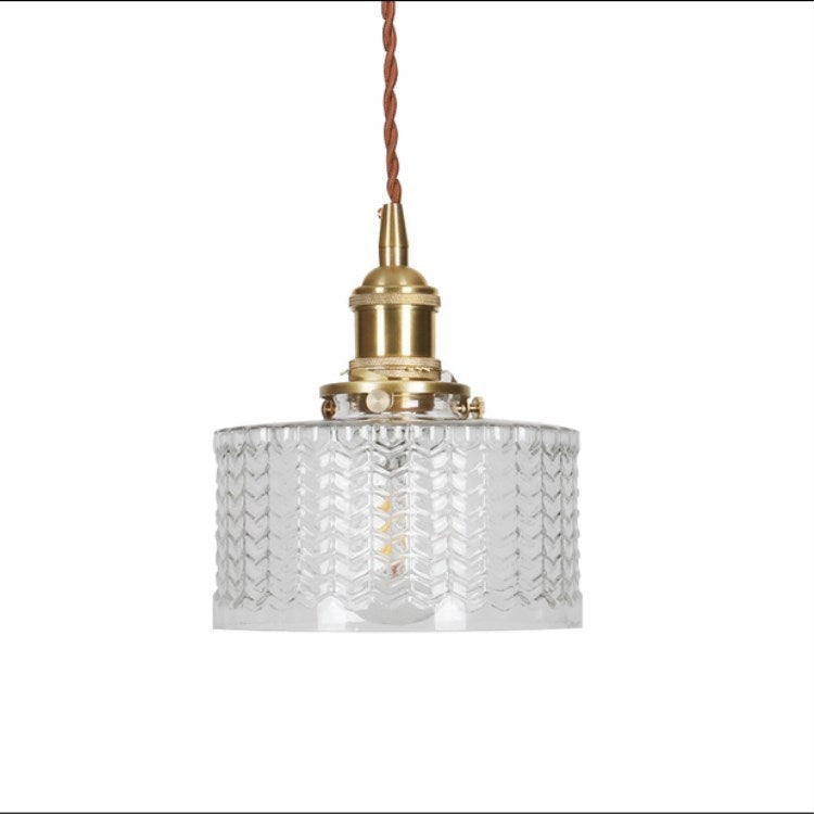Brass Glass Pendant Light with Textured Shade