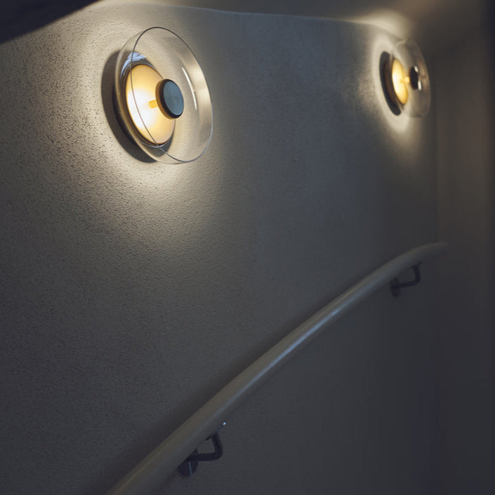 Brass Glass Round Wall Sconce with Halo Glow