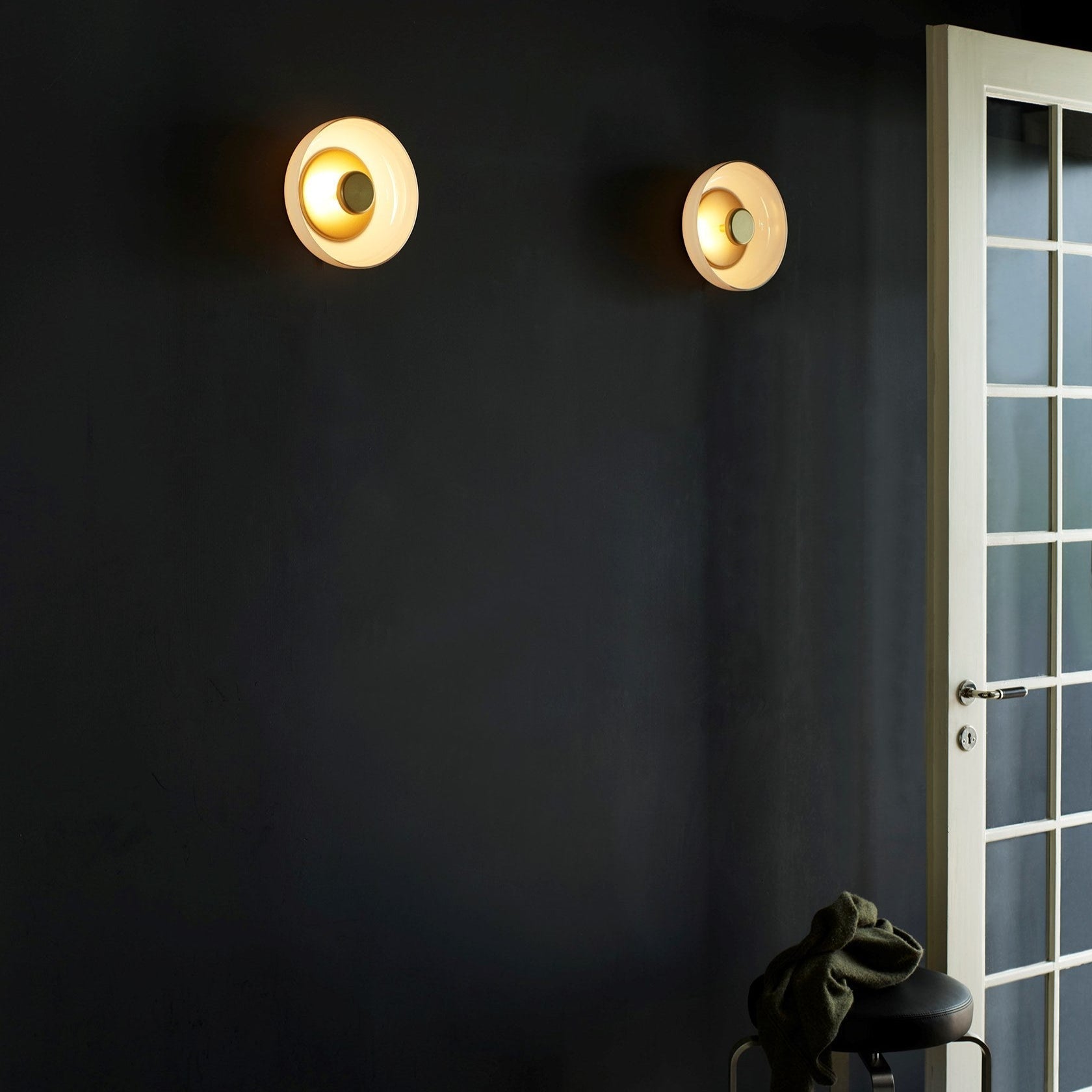 Brass Glass Round Wall Sconce with Halo Glow