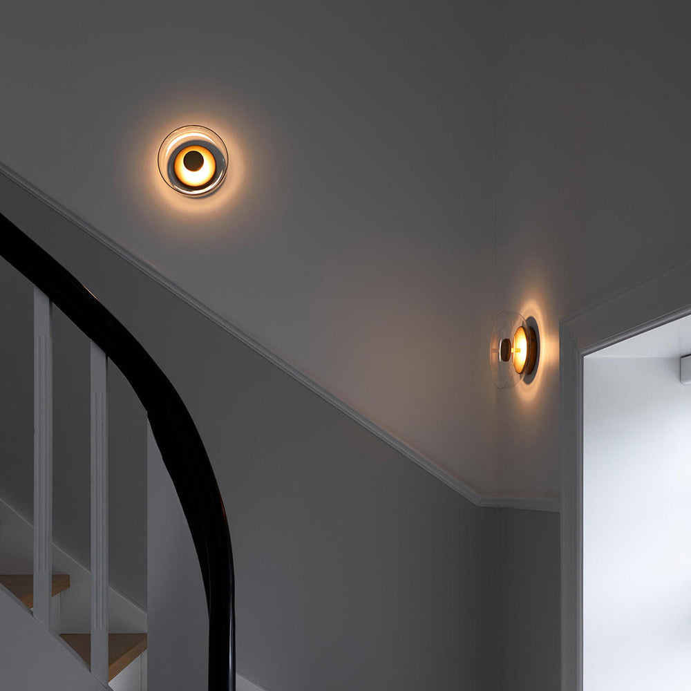 Brass Glass Round Wall Sconce with Halo Glow