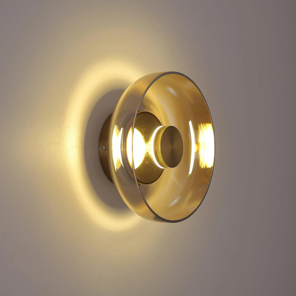 Brass Glass Round Wall Sconce with Halo Glow