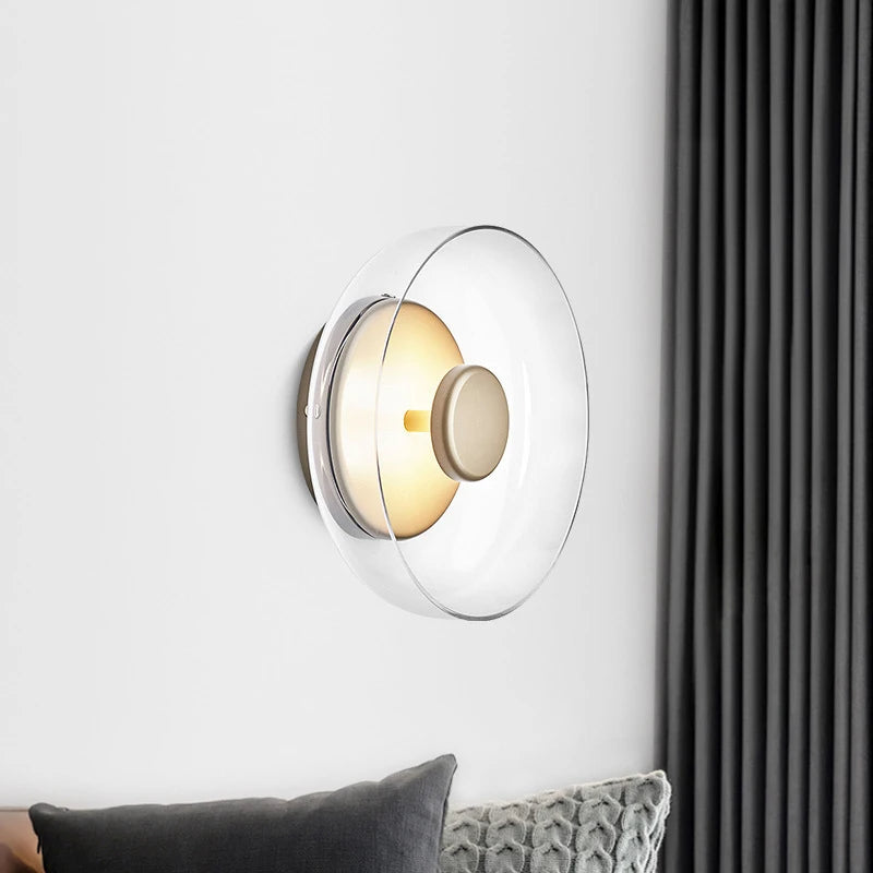 Brass Glass Round Wall Sconce with Halo Glow