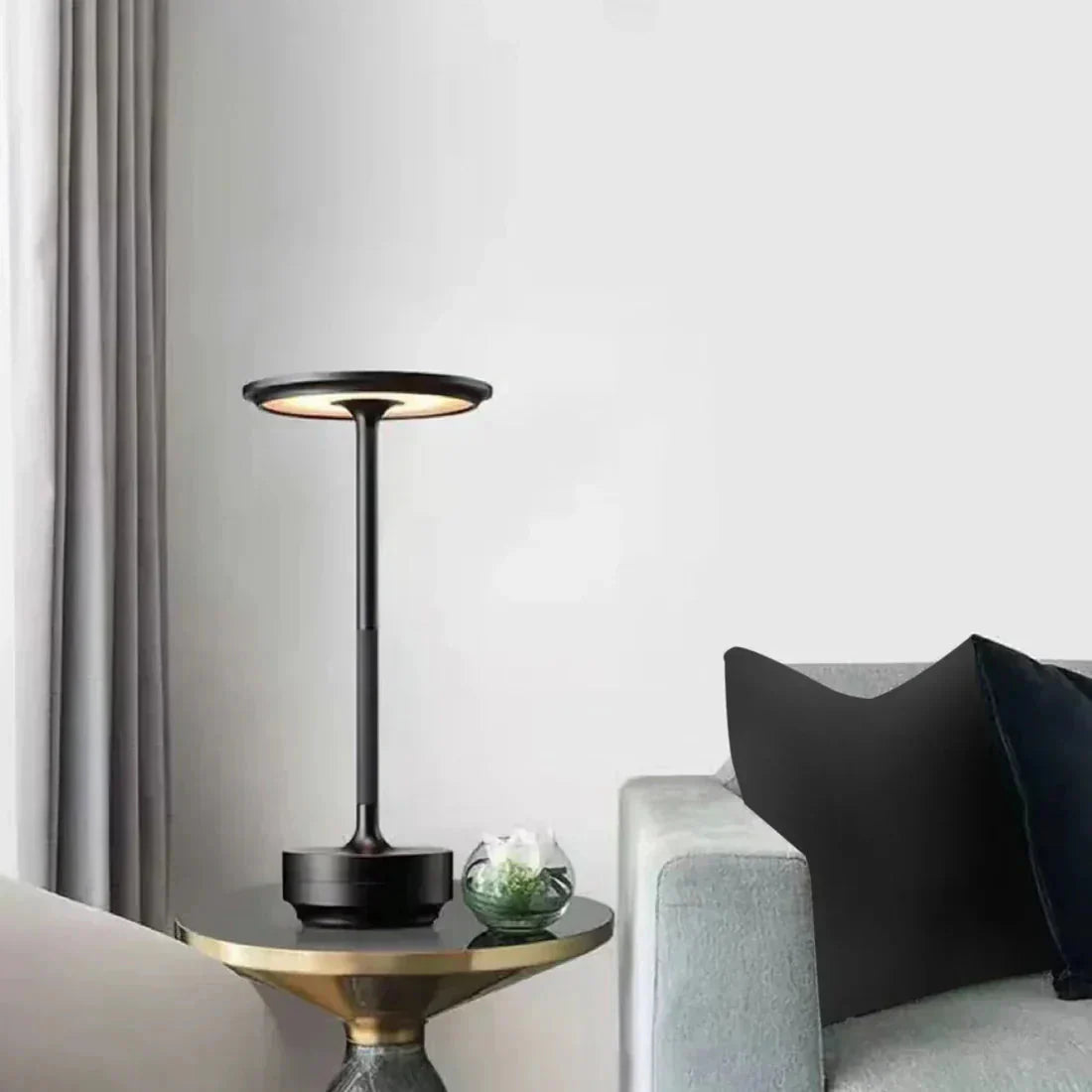 Brass Rechargeable Table Lamp with Disc Shade