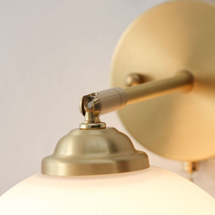 Brass Ribbed Glass Wall Light with Pull Chain