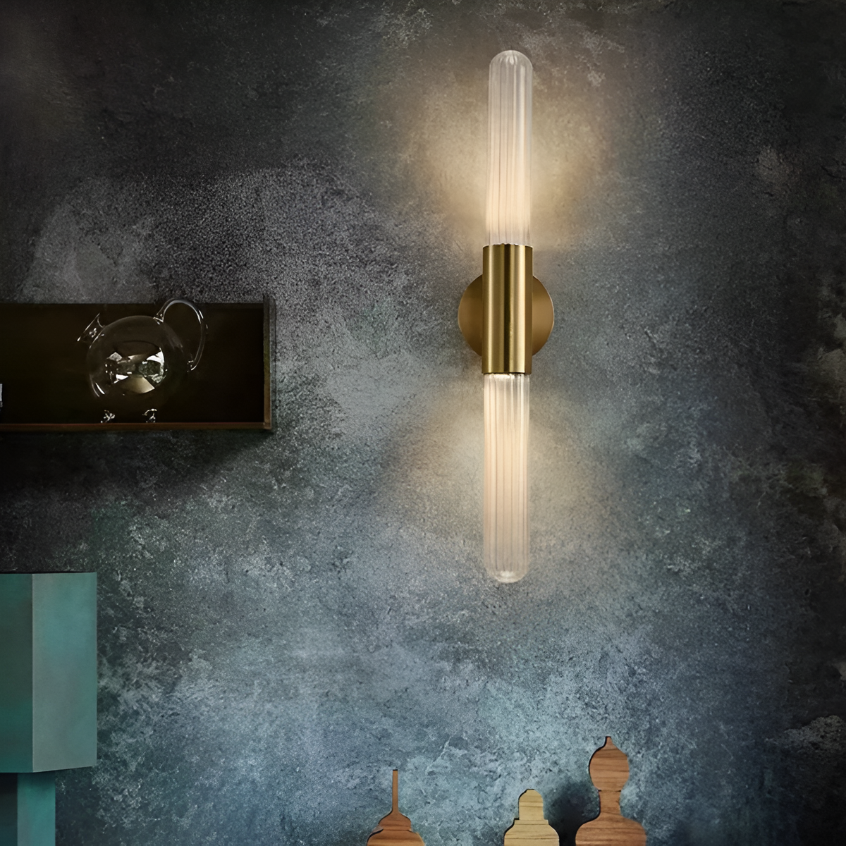 Brass Ripple Glass Wall Sconce with Dual Glow