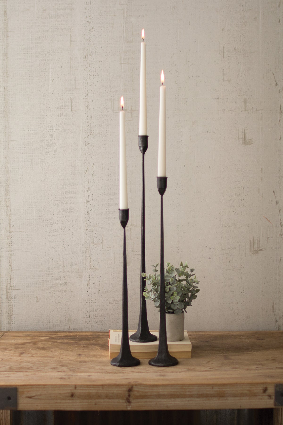Tall Cast Iron Taper Candle Holders Set of 3