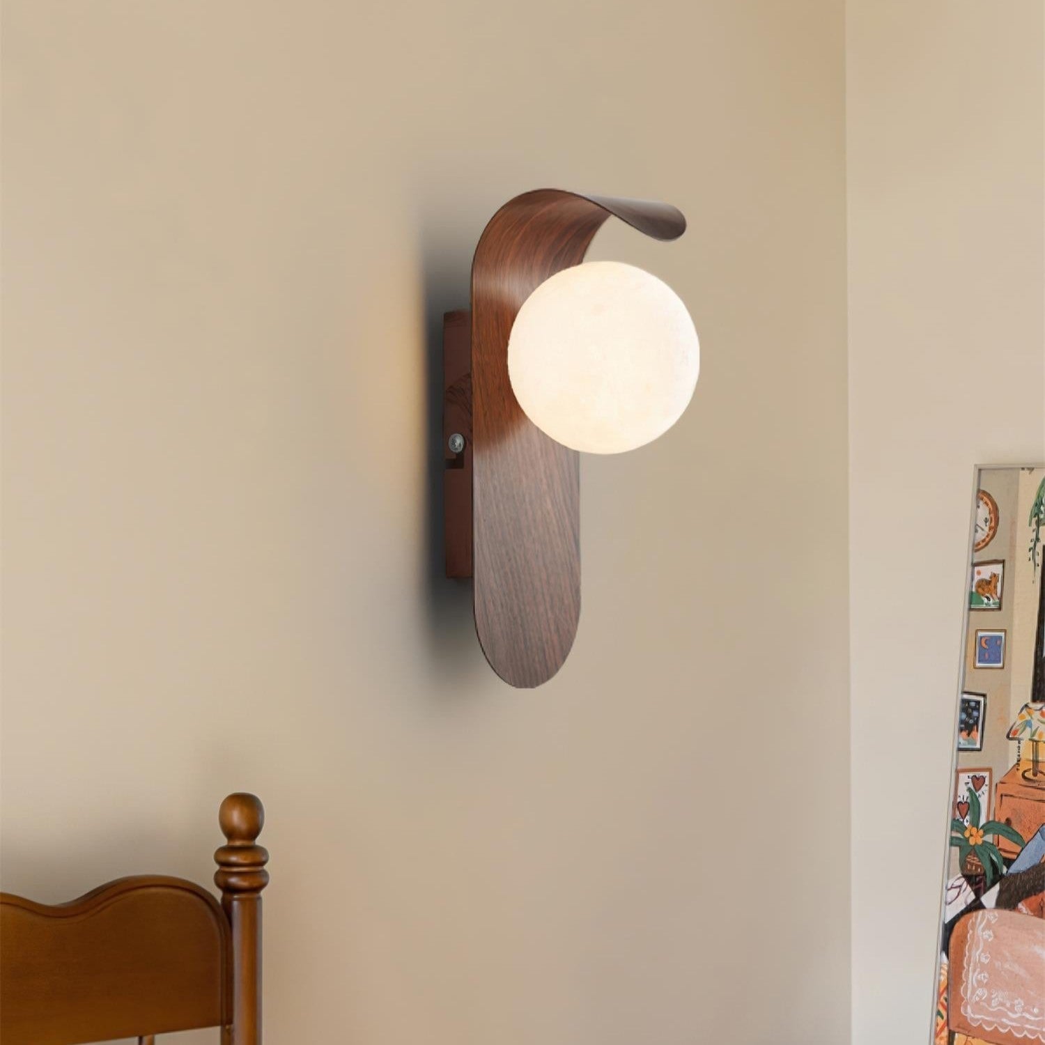 Nordic Wood Globe Wall Sconce with LED Glow