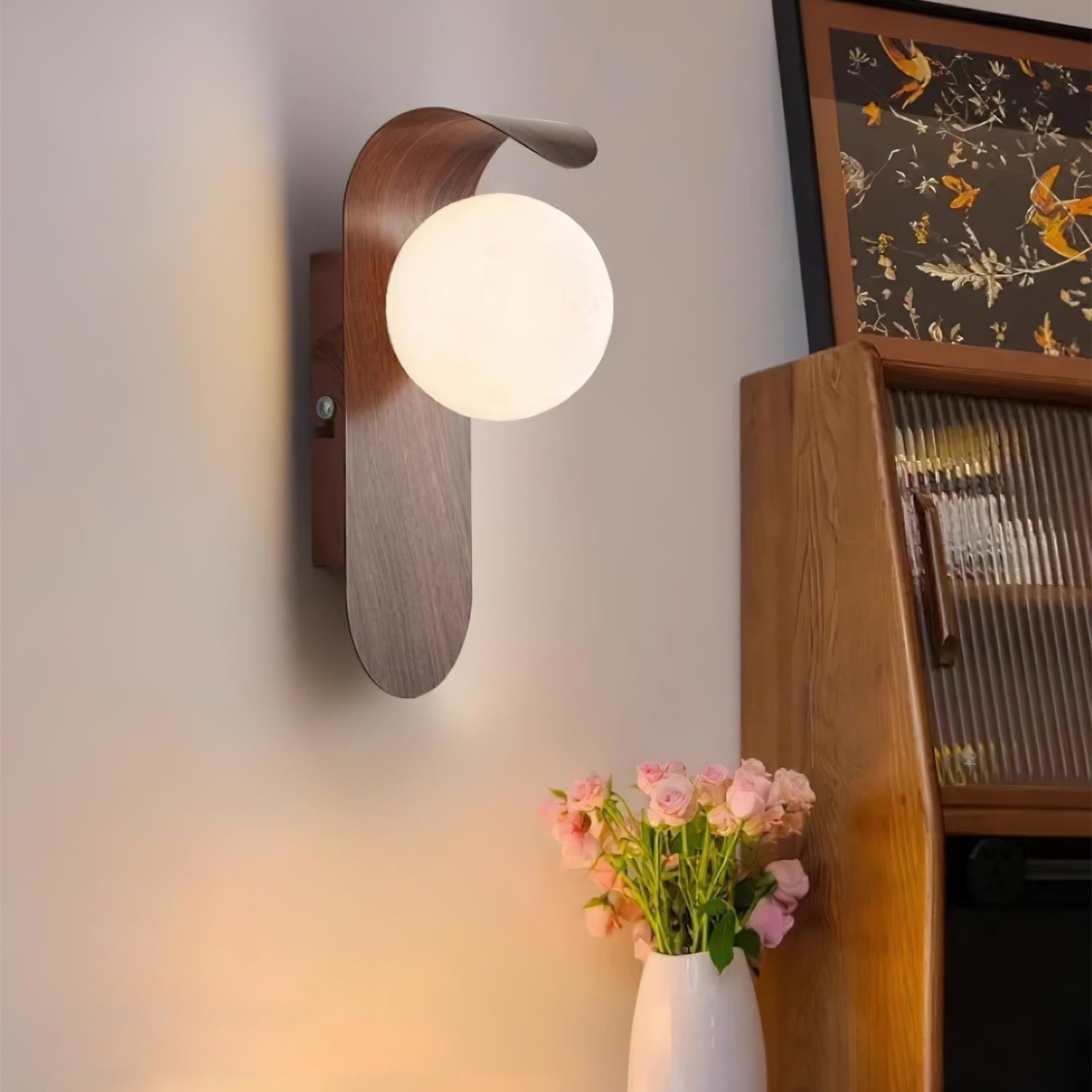 Nordic Wood Globe Wall Sconce with LED Glow
