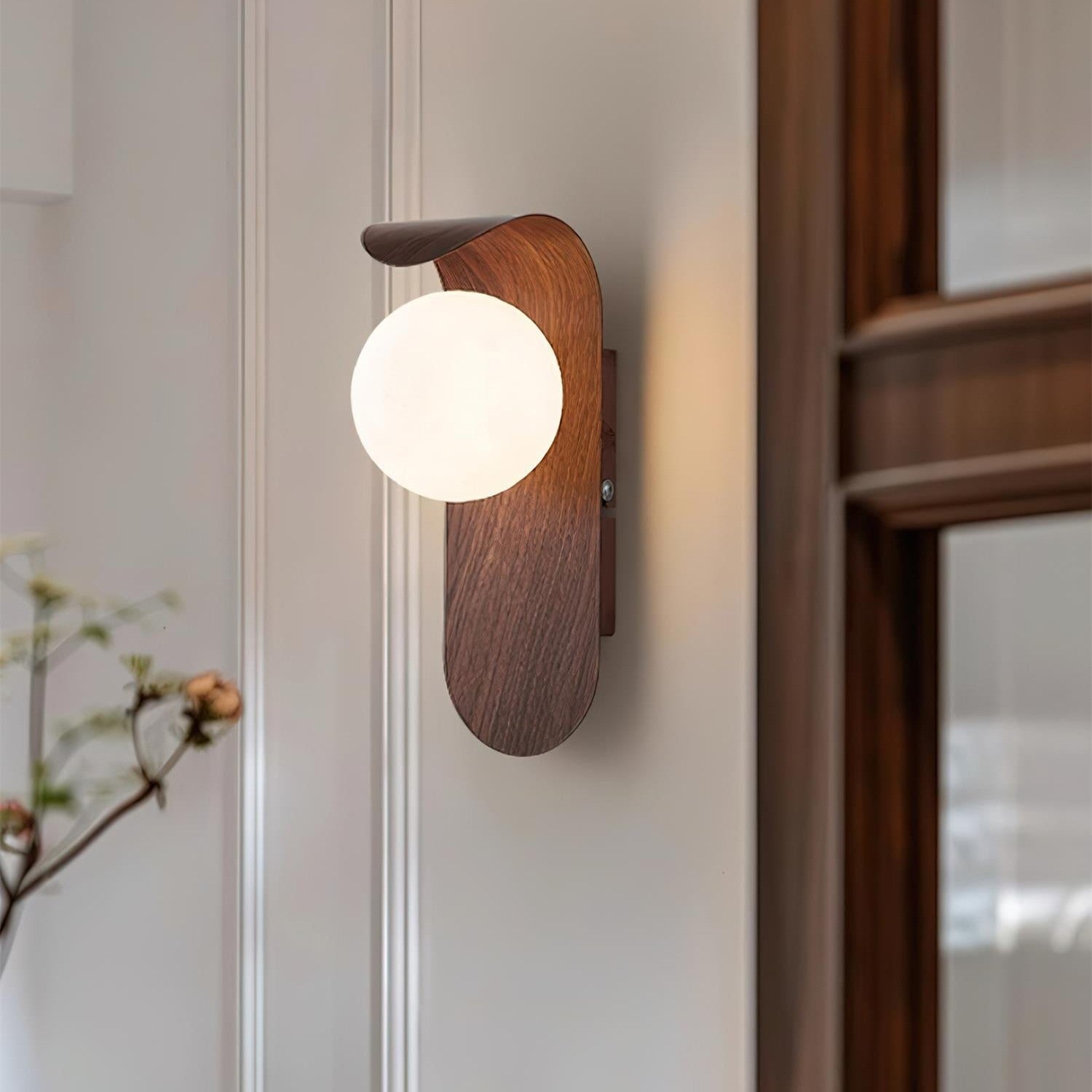 Nordic Wood Globe Wall Sconce with LED Glow