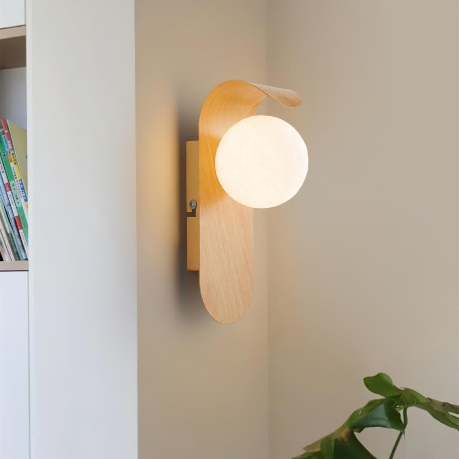 Nordic Wood Globe Wall Sconce with LED Glow
