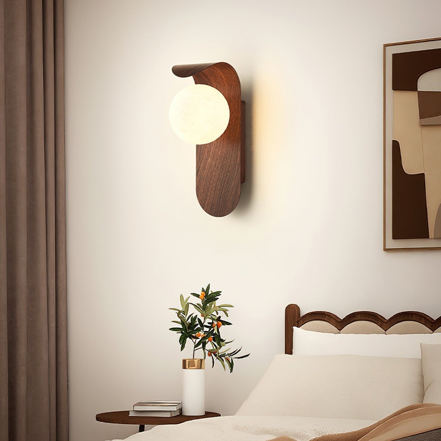 Nordic Wood Globe Wall Sconce with LED Glow