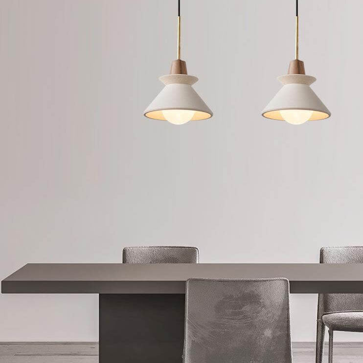 Cement and Wood Tapered Pendant Light