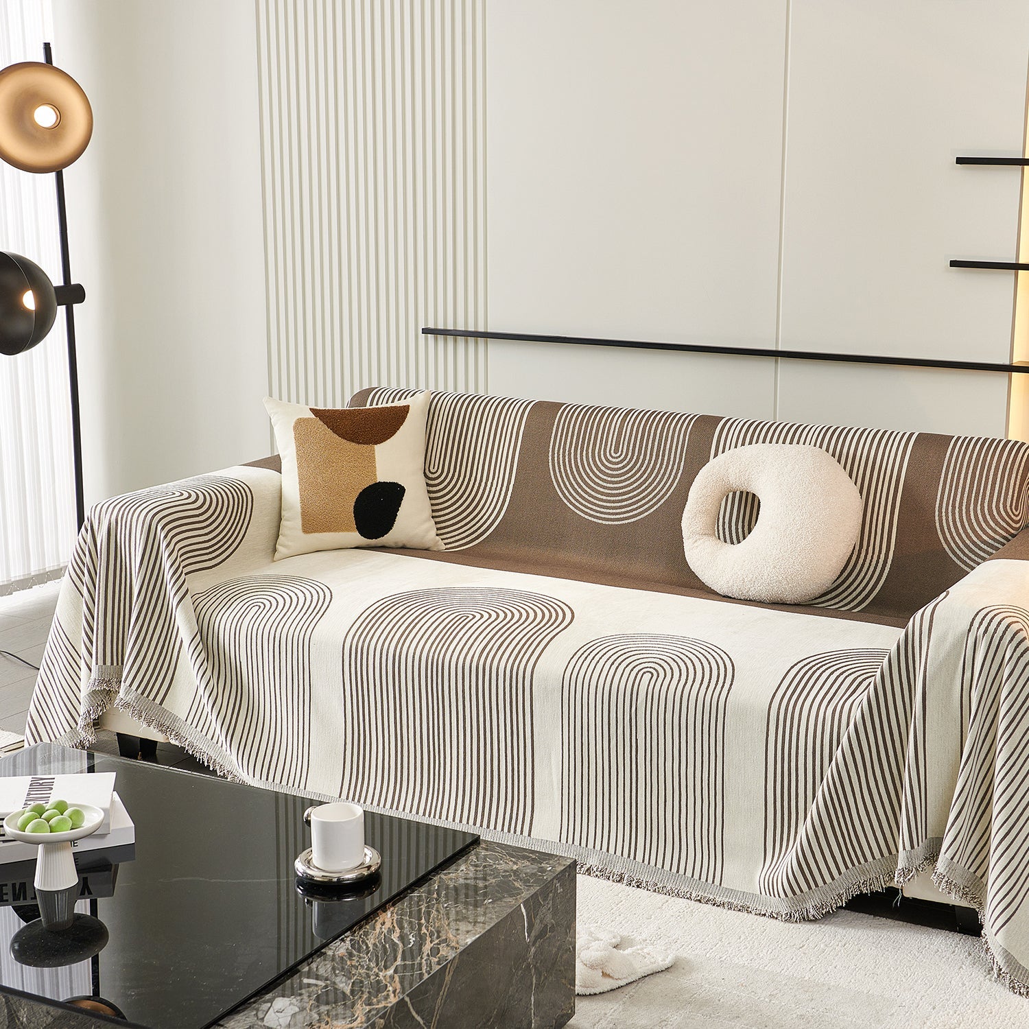 Chenille Sofa Cover with Flowing Arch Lines