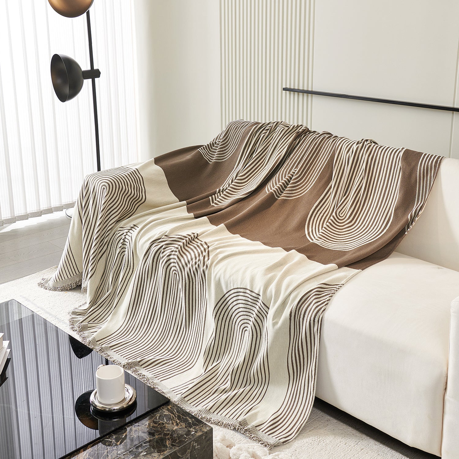 Chenille Sofa Cover with Flowing Arch Lines
