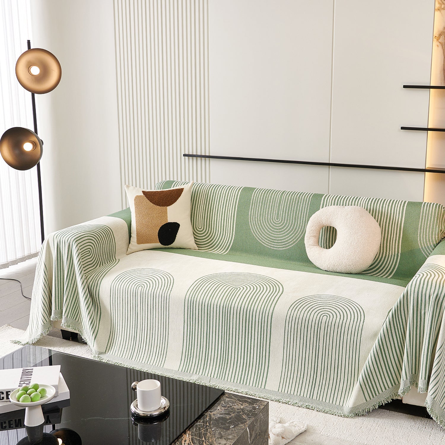 Chenille Sofa Cover with Flowing Arch Lines