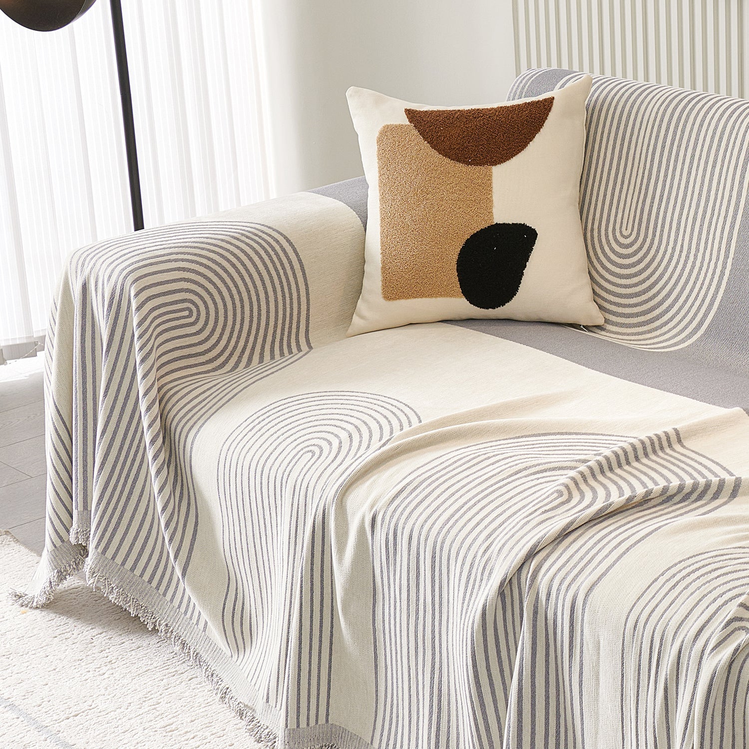 Chenille Sofa Cover with Flowing Arch Lines