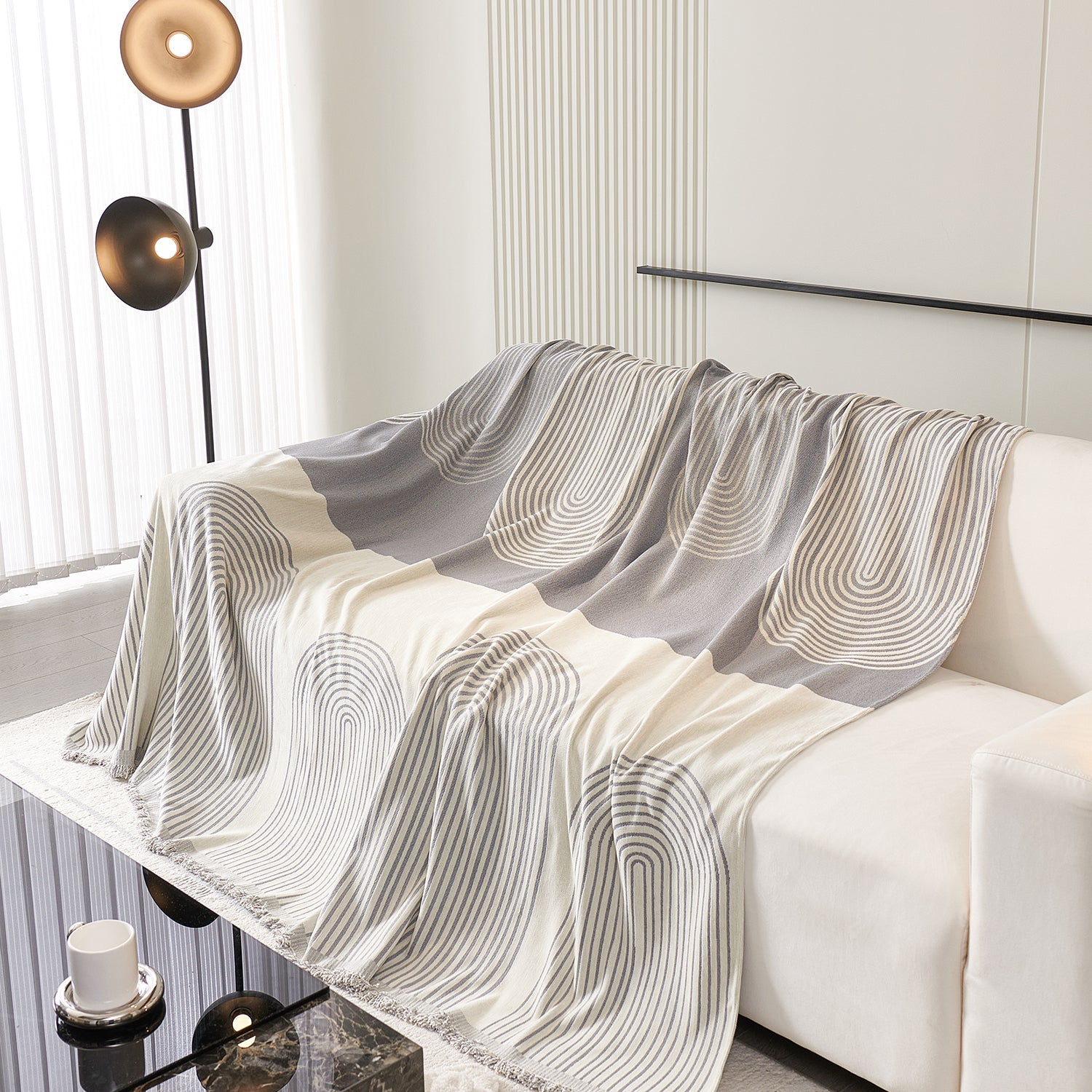 Chenille Sofa Cover with Flowing Arch Lines