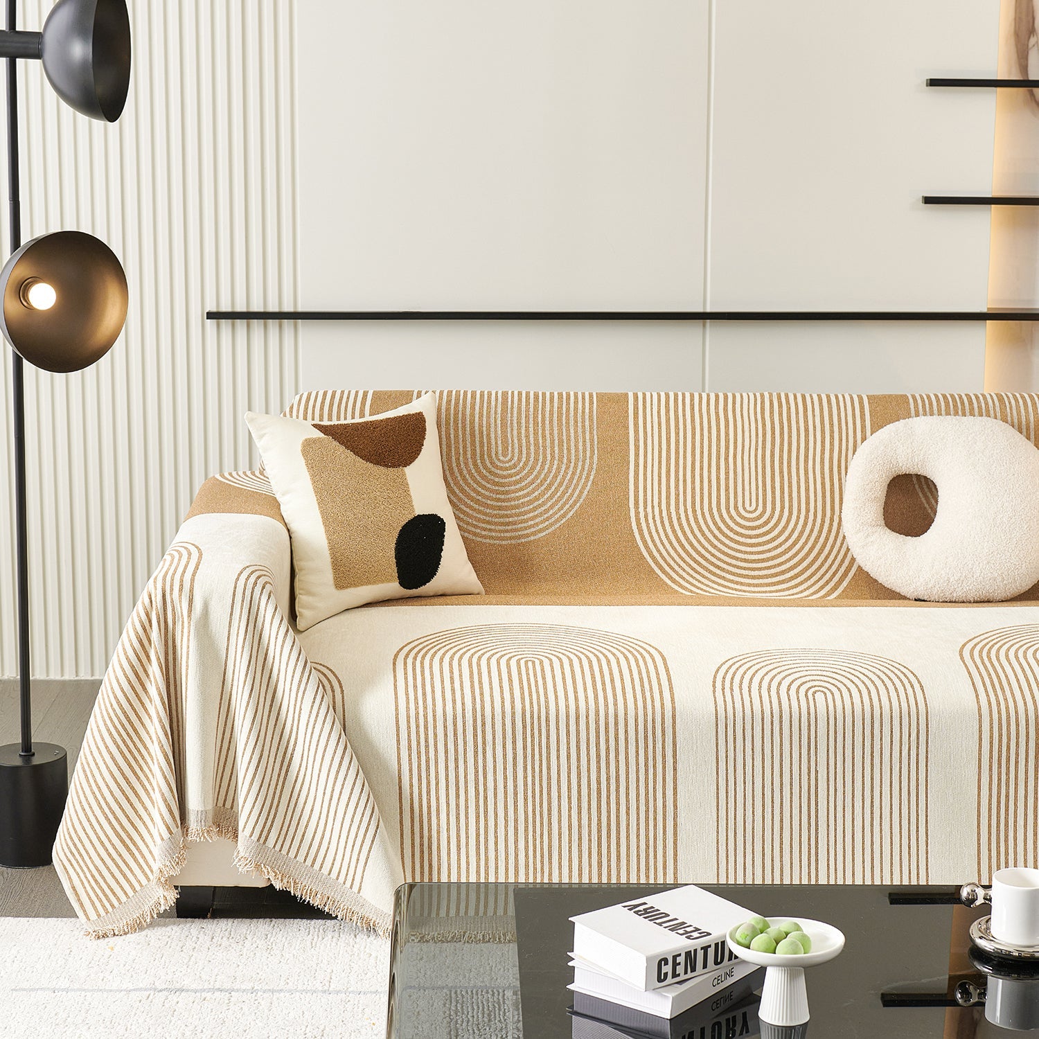 Chenille Sofa Cover with Flowing Arch Lines