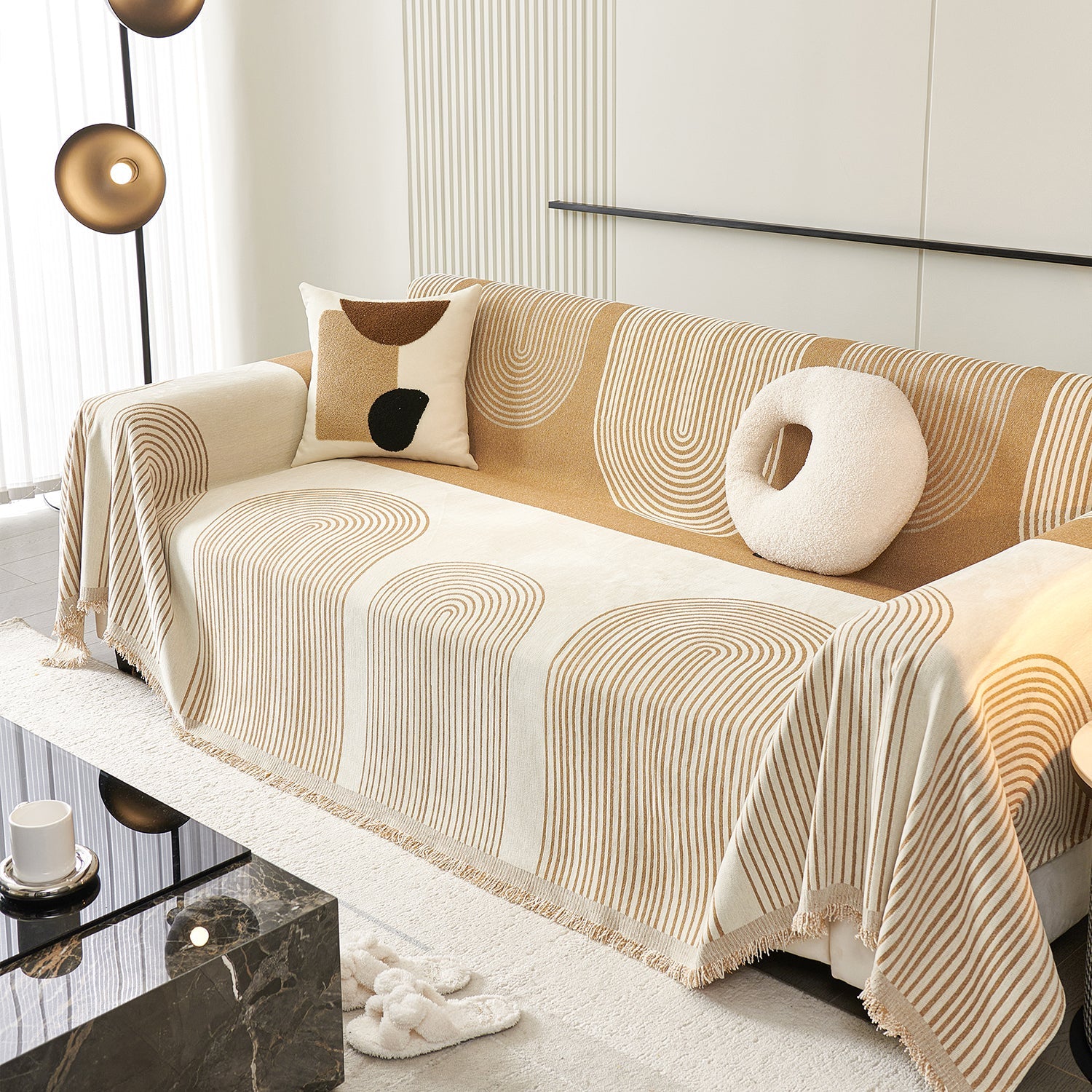 Chenille Sofa Cover with Flowing Arch Lines