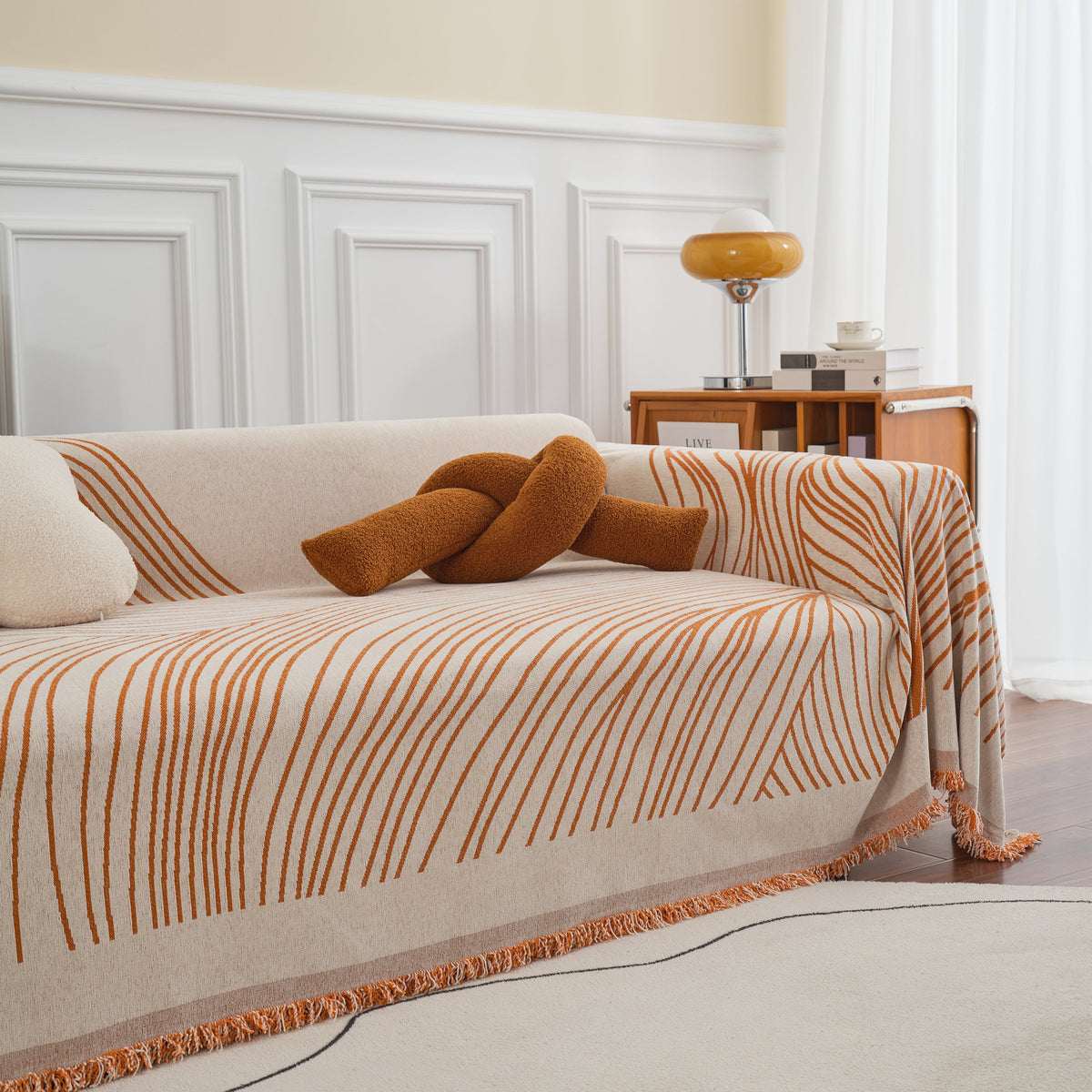 Chenille Striped Sofa Throw Blanket, Furniture Throw Covers Living Room Couch Cover