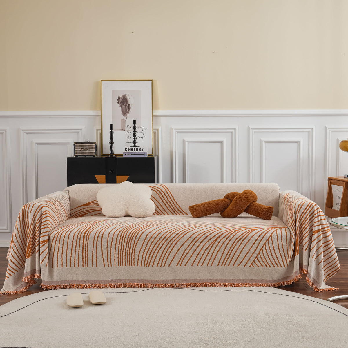 Chenille Striped Sofa Throw Blanket, Furniture Throw Covers Living Room Couch Cover