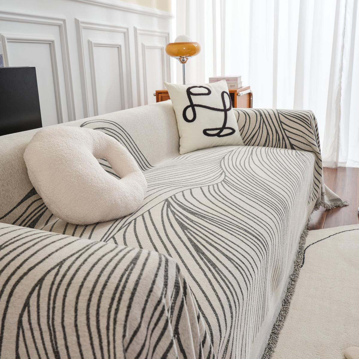 Chenille Striped Sofa Throw Blanket, Furniture Throw Covers Living Room Couch Cover