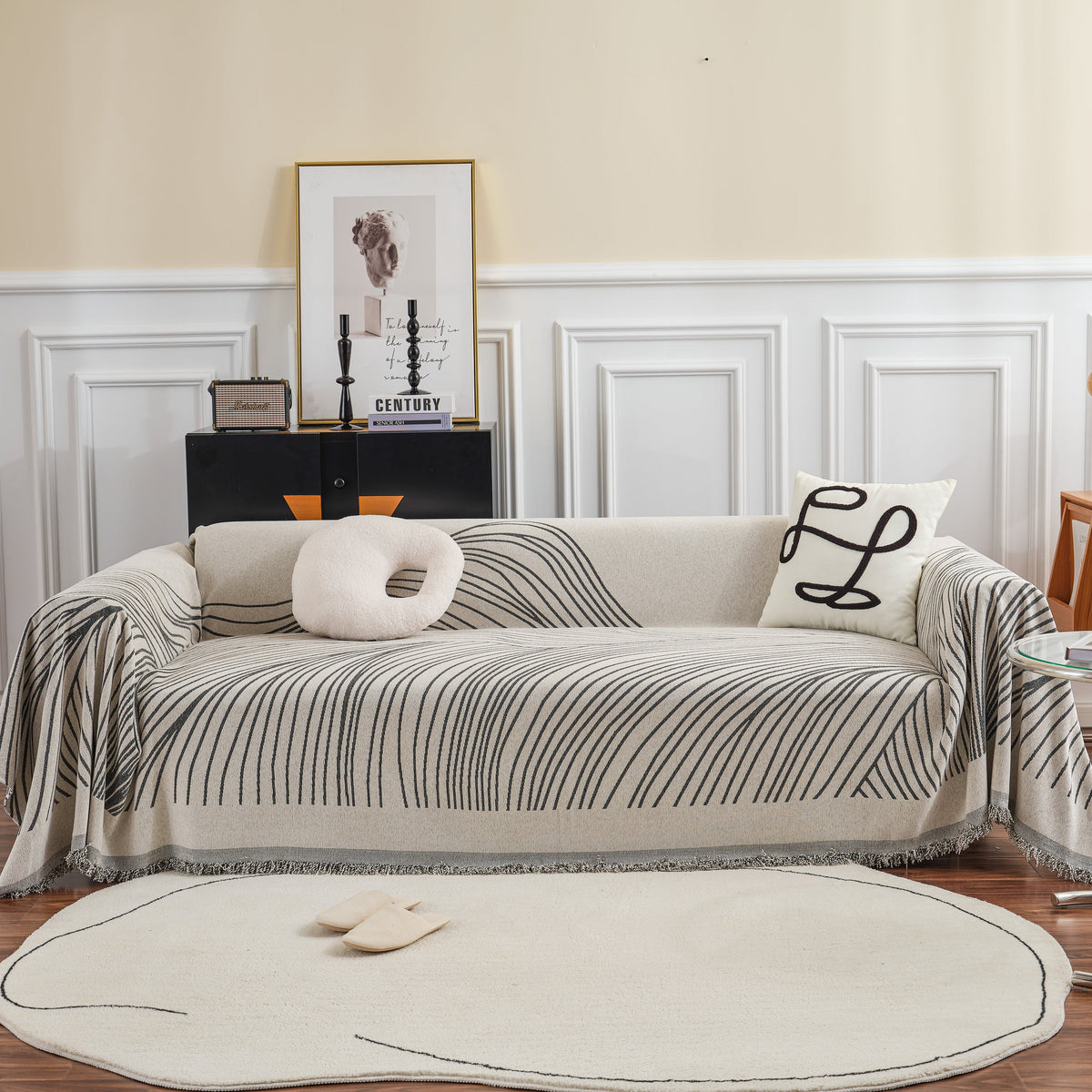 Chenille Striped Sofa Throw Blanket, Furniture Throw Covers Living Room Couch Cover