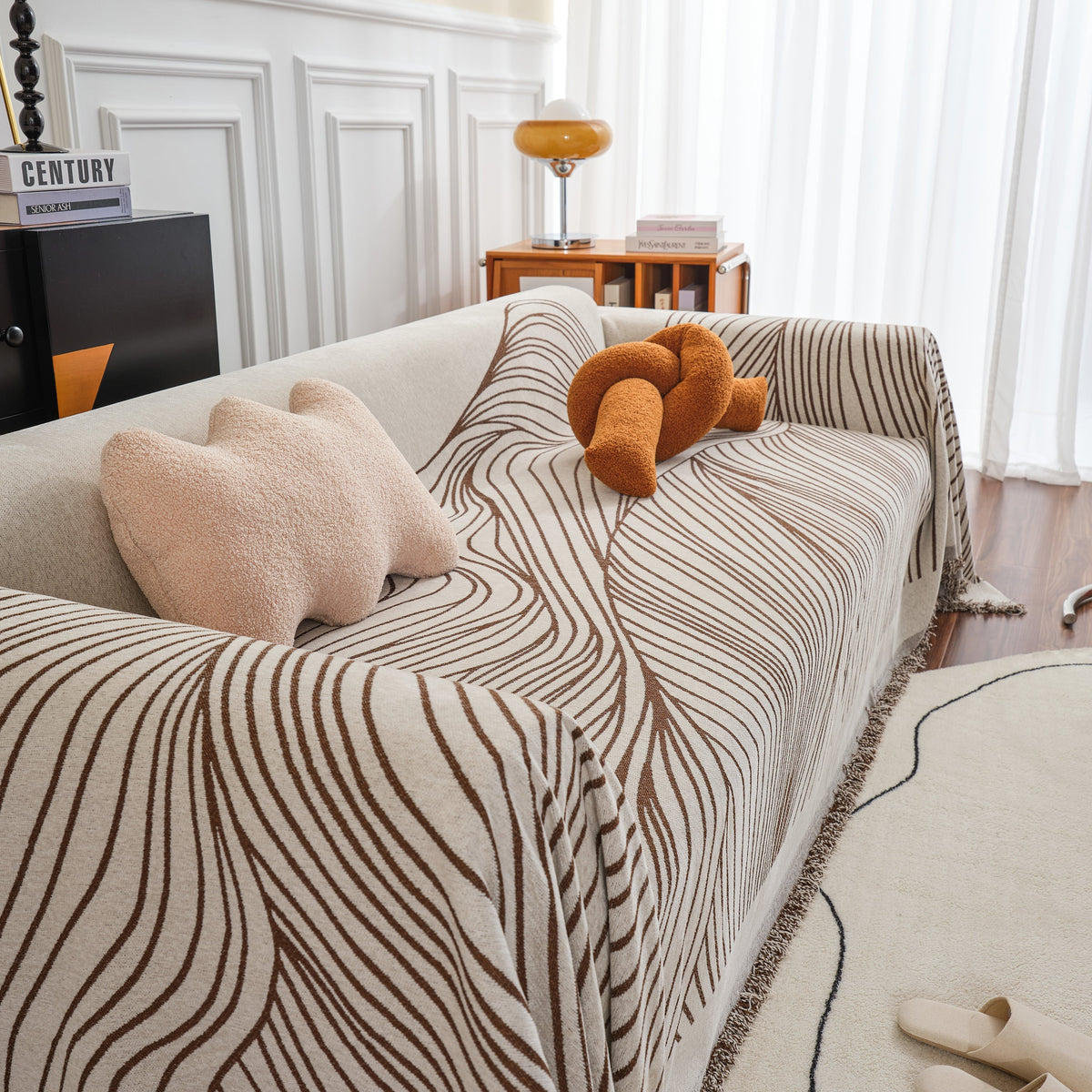 Chenille Striped Sofa Throw Blanket, Furniture Throw Covers Living Room Couch Cover