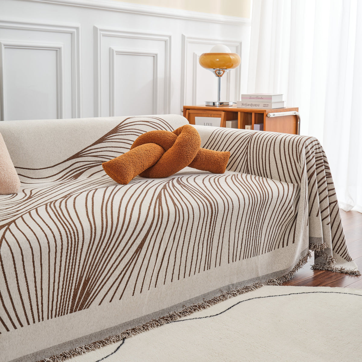 Chenille Striped Sofa Throw Blanket, Furniture Throw Covers Living Room Couch Cover