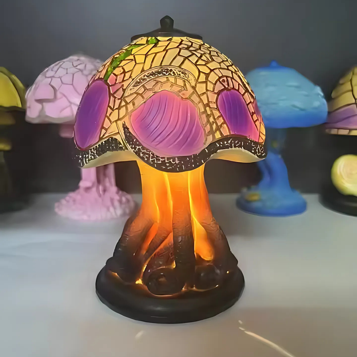 Colorful Resin Mushroom Lamp with LED Glow