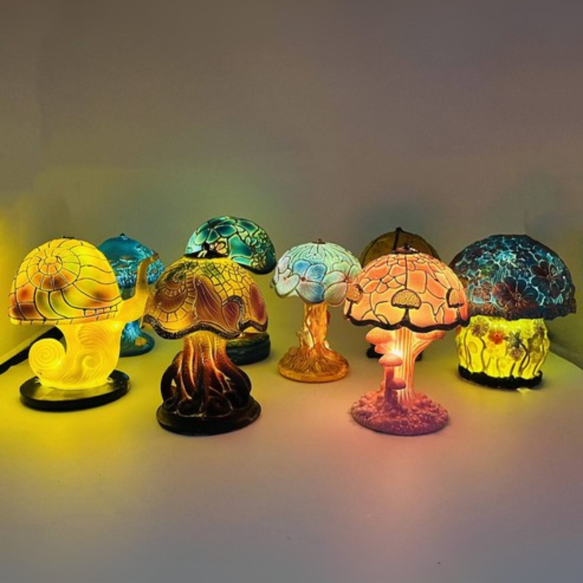 Colorful Resin Mushroom Lamp with LED Glow