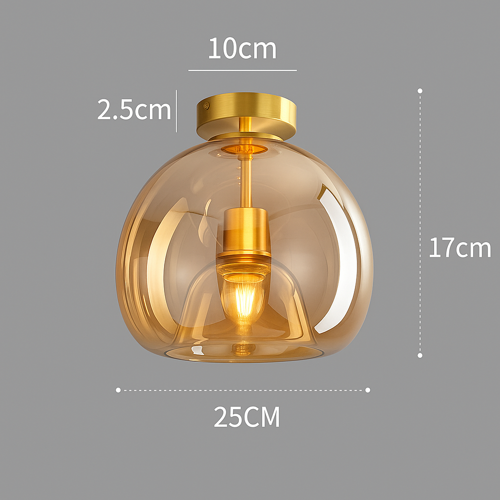 Copper and Glass Globe Semi Flush Ceiling Light