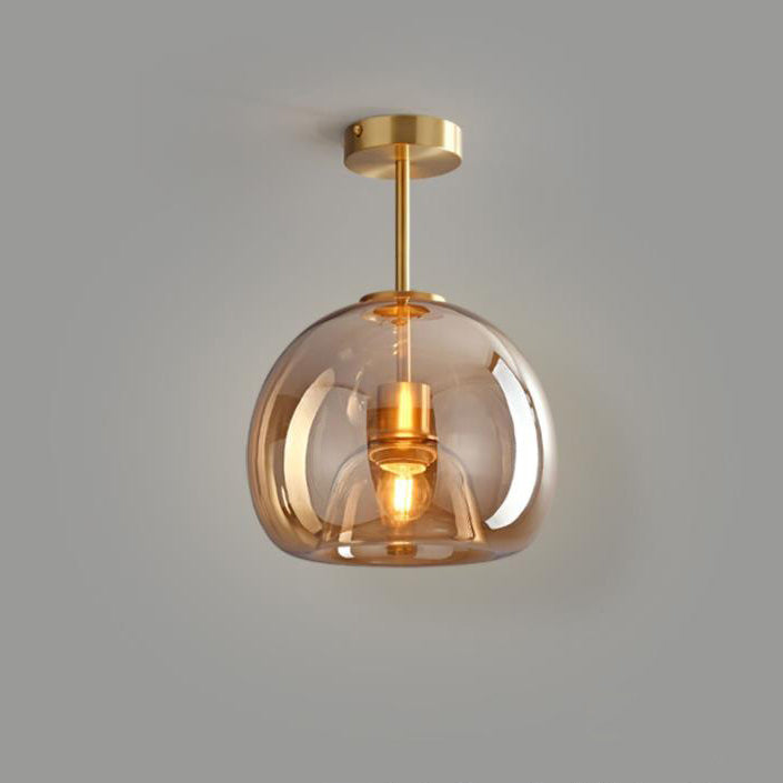 Copper and Glass Globe Semi Flush Ceiling Light