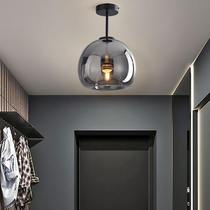 Copper and Glass Globe Semi Flush Ceiling Light