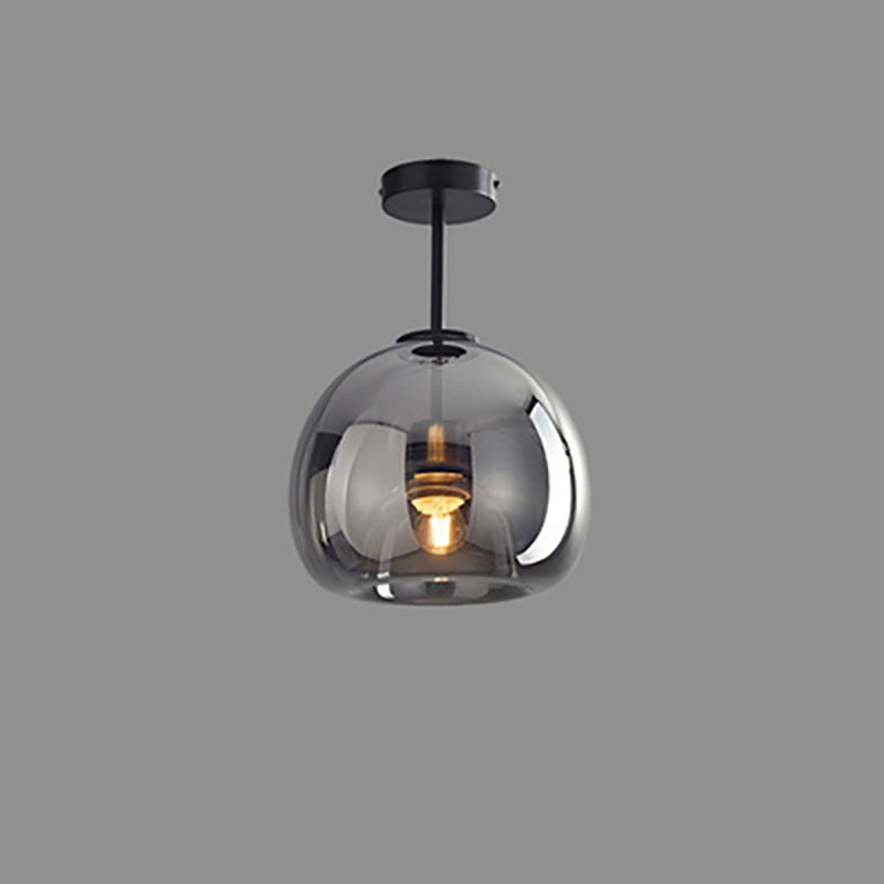 Copper and Glass Globe Semi Flush Ceiling Light