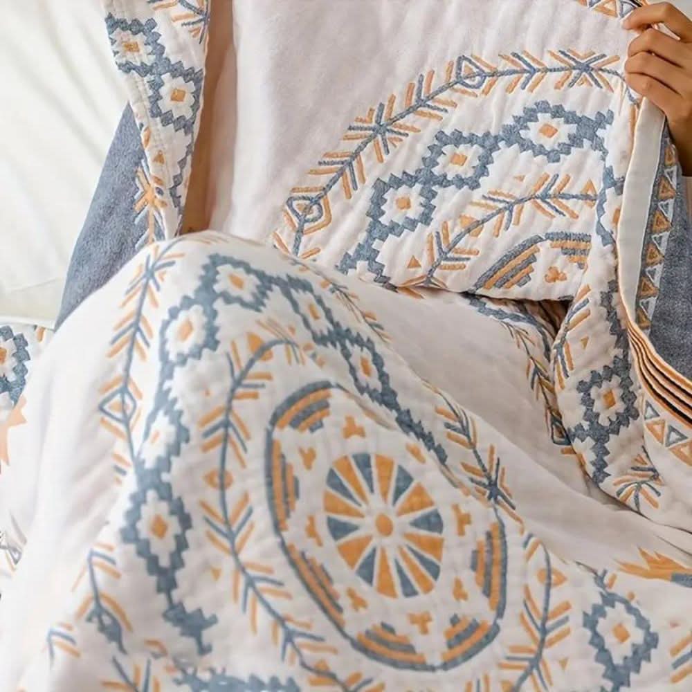 Cotton Boho Throw Blanket with Mandala Design