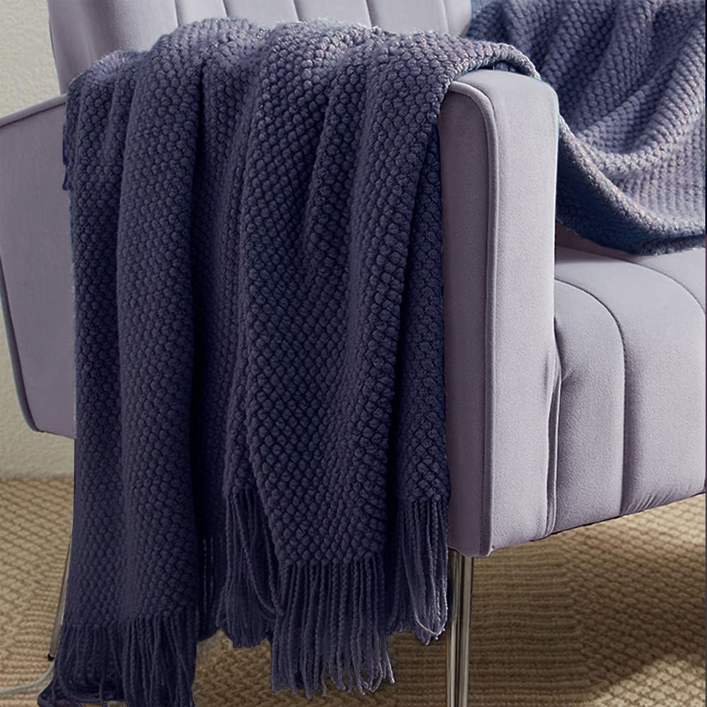 Cozy Knit Throw Blanket with Fringe Detail