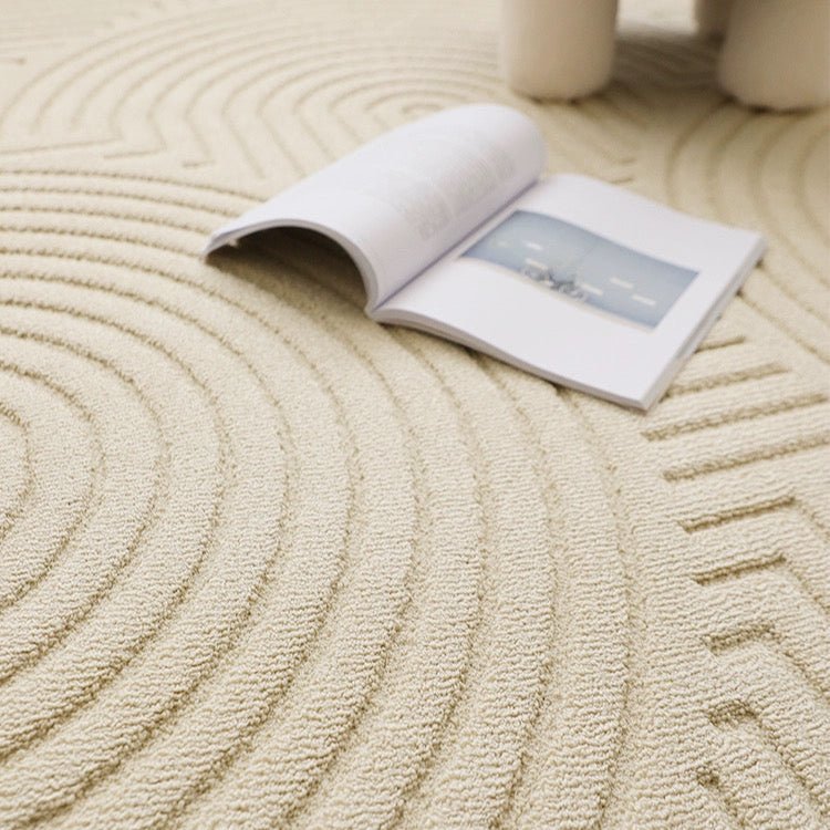 Cream Textured Area Rug with Raised Waves