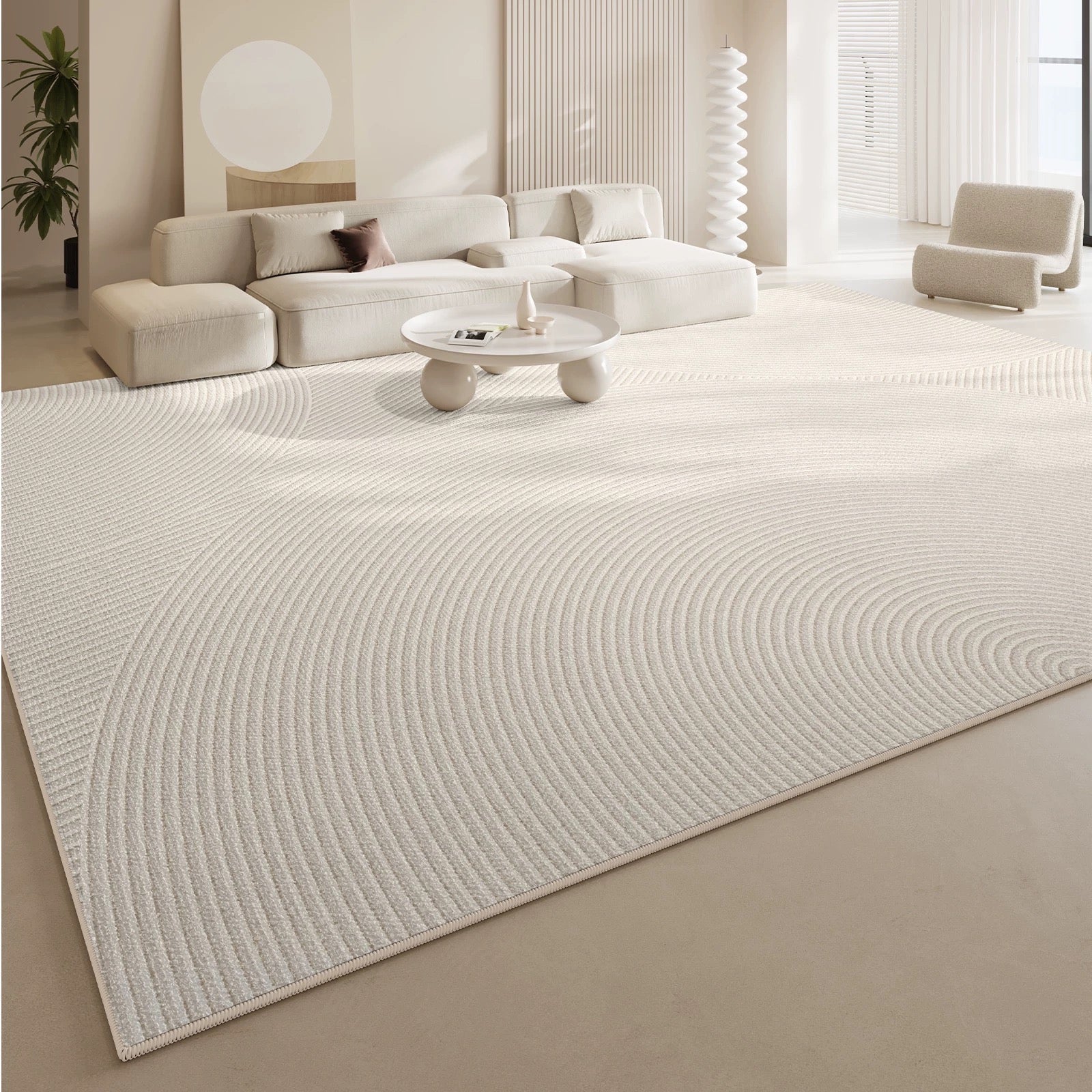 Cream Textured Area Rug with Raised Waves