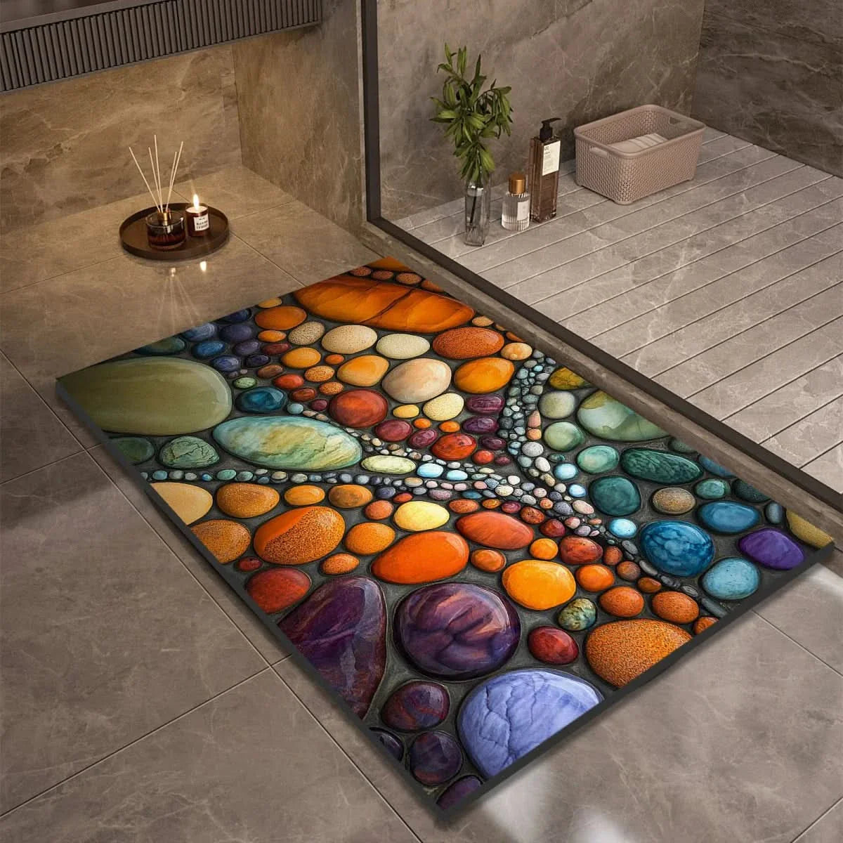 Diatomite Pebble Bath Mat with Non-Slip Base